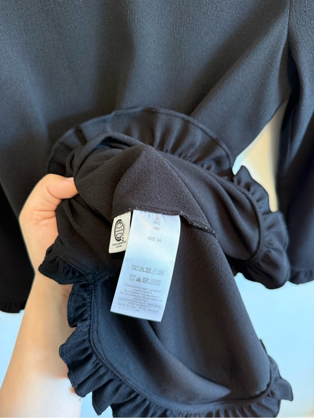 Ganni Clark Black Long-Sleeve Mini Dress with Ruffle Hem Shift Dress Size Small - Picture 5 of 10